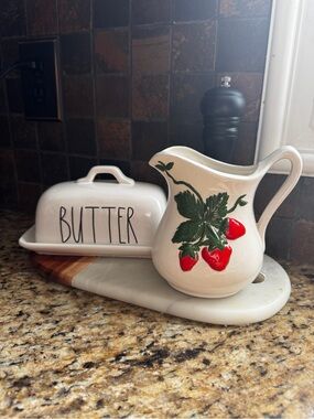 Vintage Hand Painted Strawberry Pitcher Cottagecore Farmhouse Ceramic Vase